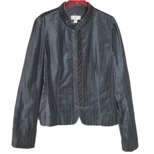 Ann Taylor Loft Pinstripe Gray Blue Metallic Pinstripe Velvet Hook Blazer